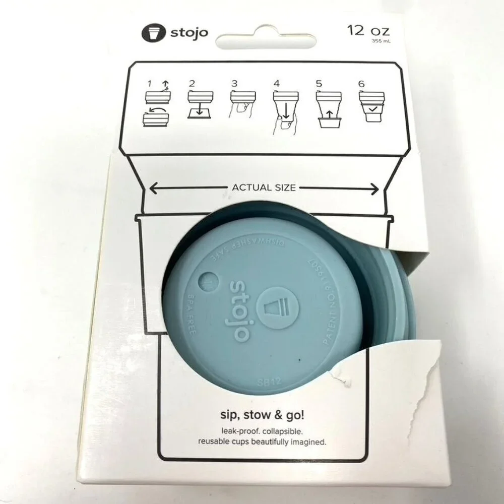 STOJO Collapsible 12 OZ Reusable To-Go Pocket Size Cup Hot/Cold Aquamarine